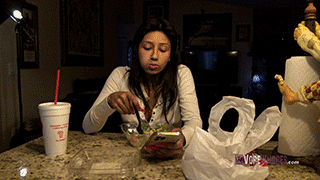 girl eats large meal